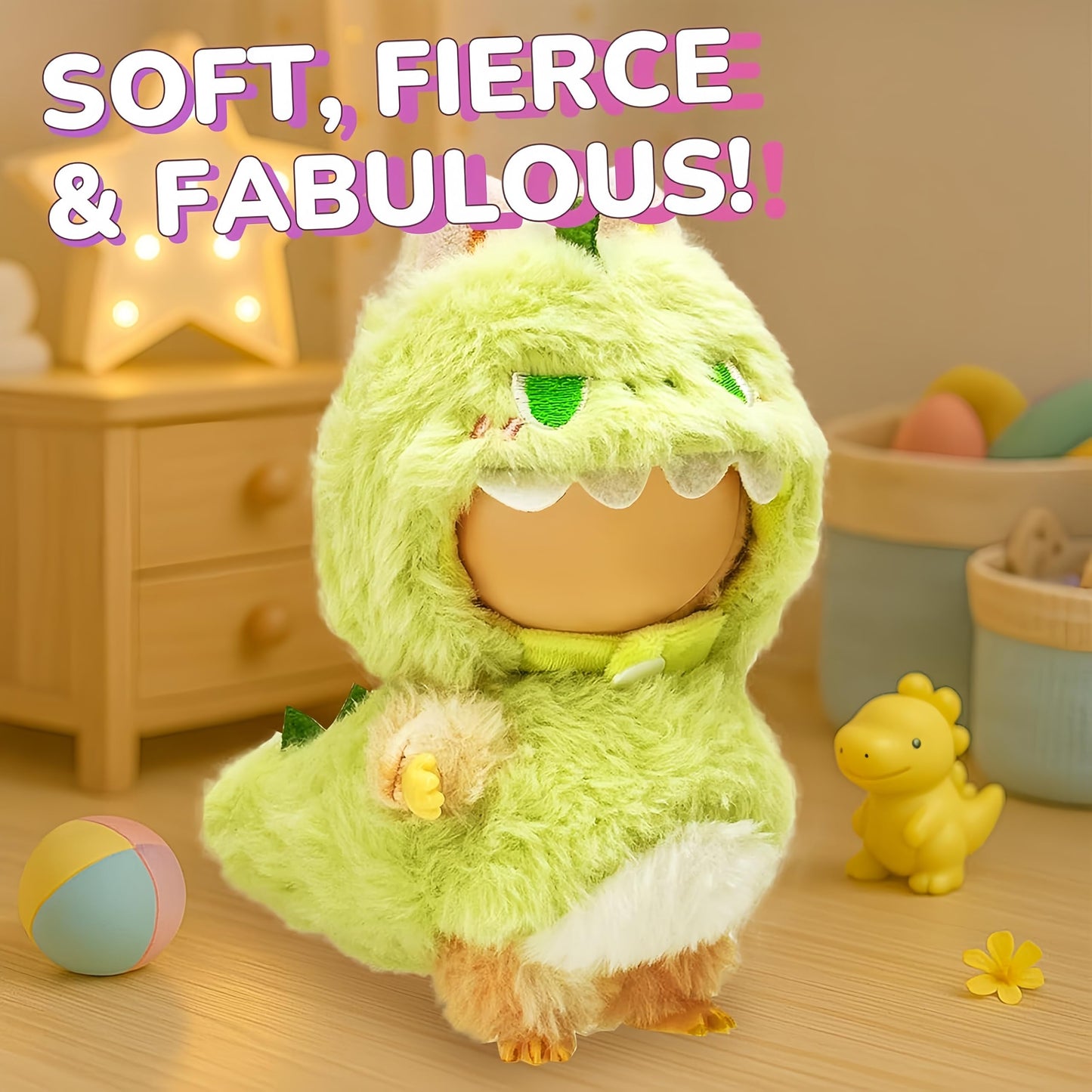 Jrelecs Clothes for Labubu Series 17cm Dolls Cute Dinosaur Costume - enhanced Collector's Outfit Set  Fantasy Style Clothes & Horn Accessories (Doll Not Included) (Style D)