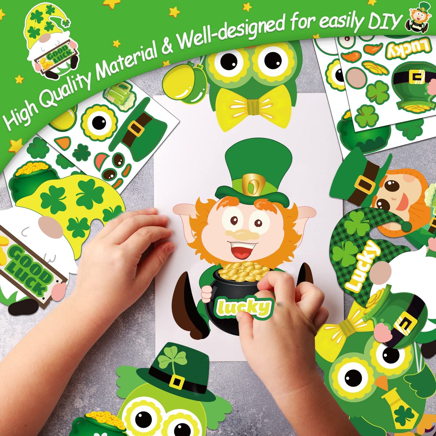 Chiazllta 30 Pcs St. Patricks Day Craft Kits For Kids Diy Leprechauns Shamrock Owl Gnome Sticker Craft Ornament St. Patricks Art