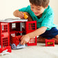 Green Toys Fire Station Playset - 8 Piece Role Play Toy, 100% Recycled Plastic, Multi Color, Model PFIR-1156, Dishwasher Safe