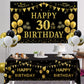 Trgowaul 30th Birthday Decorations - Black Gold Banner, Tablecloth, 60 Latex Confetti Balloons, Perfect Party Supplies for Him & Her