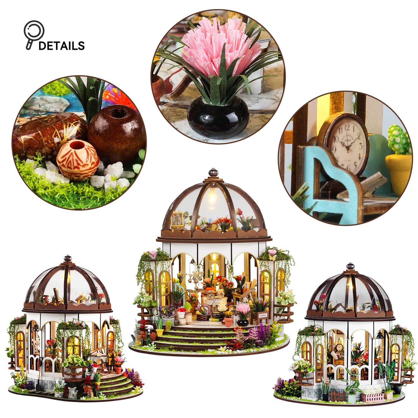 Qatmmkt Diy Miniature House Kit, Wooden Garden Mini House With Furniture & Led Light, Creative Dollhouse Kit, Model Building Kit