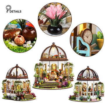Qatmmkt Diy Miniature House Kit, Wooden Garden Mini House With Furniture & Led Light, Creative Dollhouse Kit, Model Building Kit