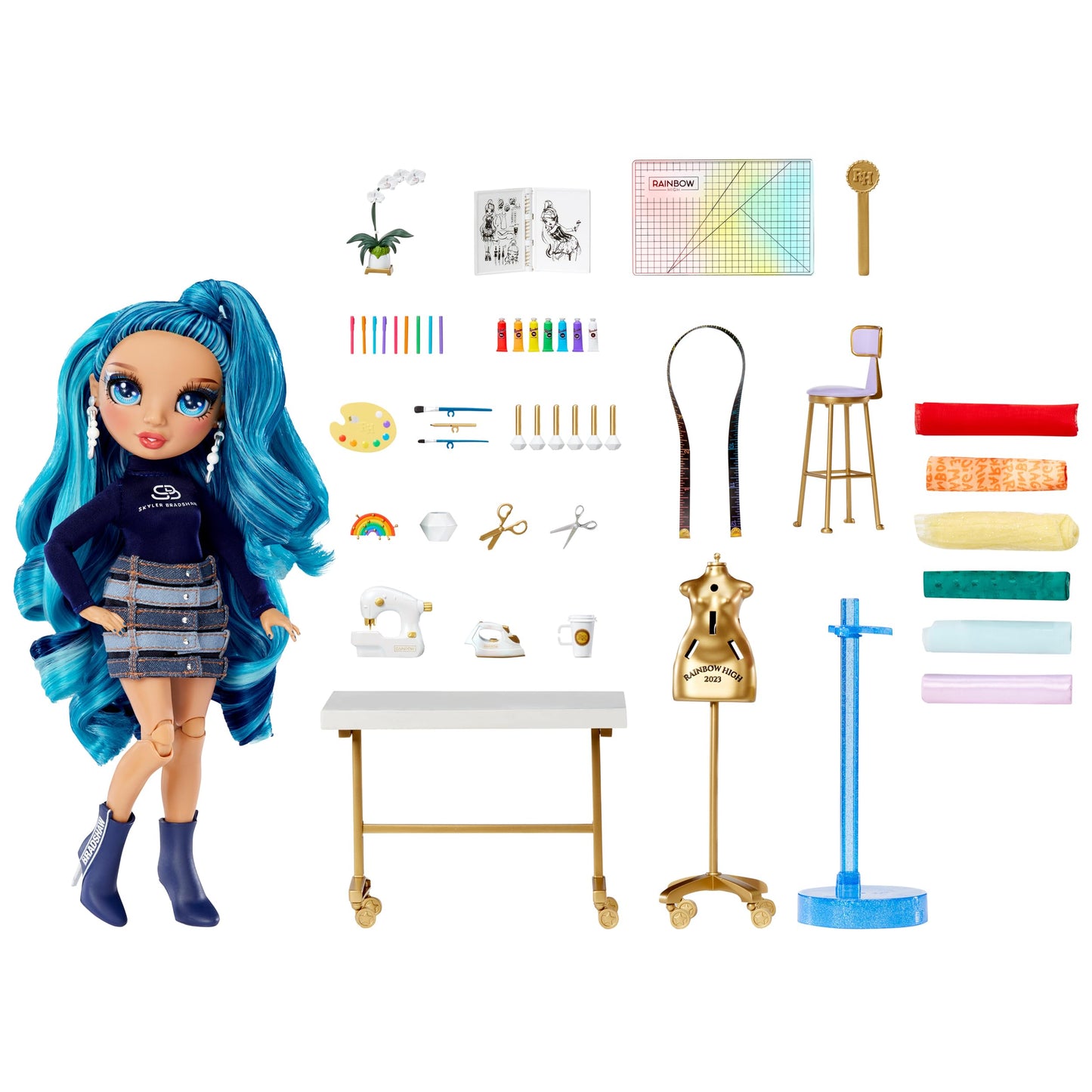 Rainbow High Dream & Design Fashion Studio Playset with Exclusive Blue Skyler Doll, Blue, No Sew Fashion Kit, Model 587514C3
