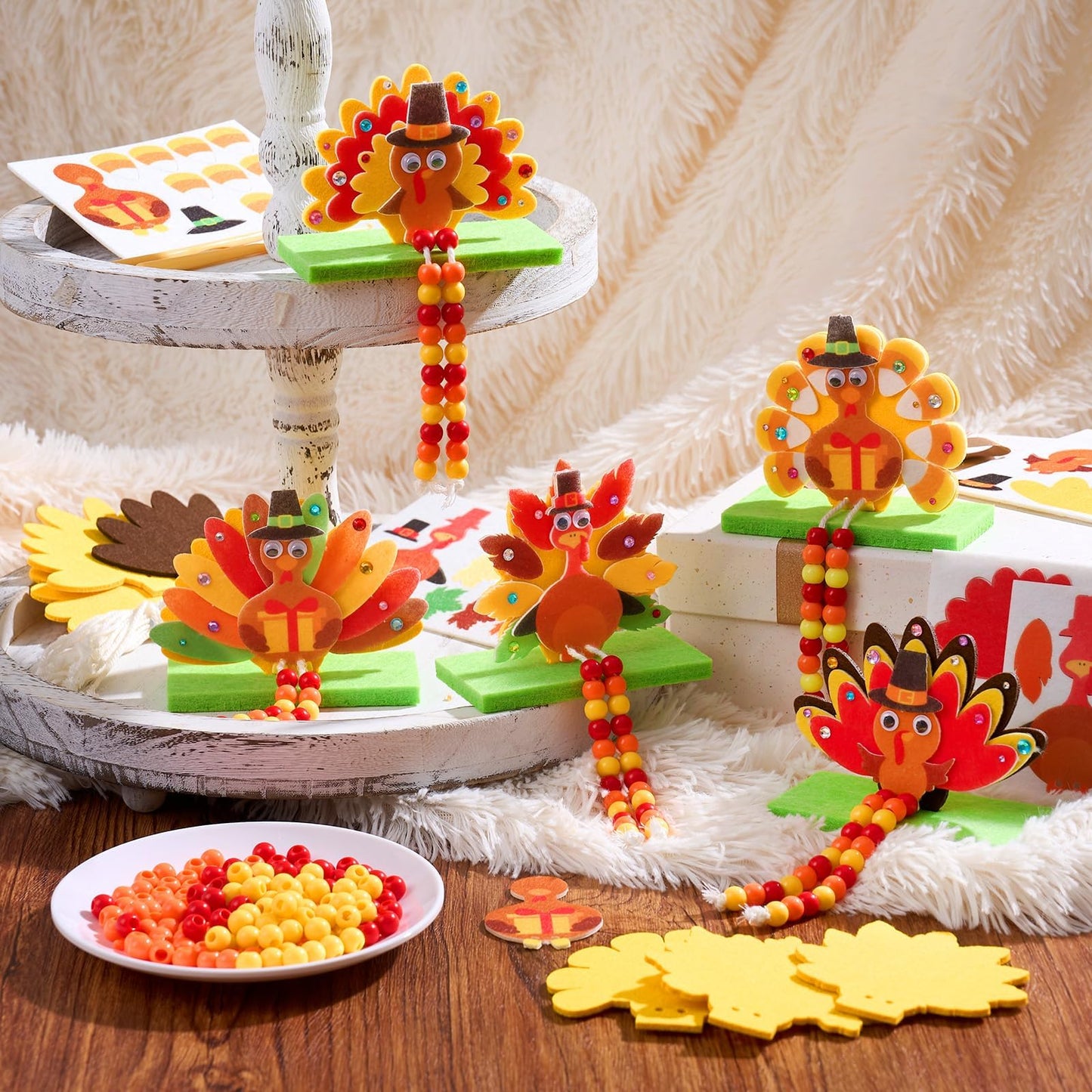 APUDWN 24 Sets Thanksgiving Turkey Craft Kits, DIY Thanksgiving Crafts, Felt Turkey Ornaments Decorations Art Sets Foam Stickers