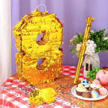 Sratte Number Piñata Birthday Piñata Decorations Gold Foil Piñata With Stick Blindfold Confetti For Boy Girl Birthday Party Decorations Anniversary Celebrations Fiesta Supplies(Number 8)