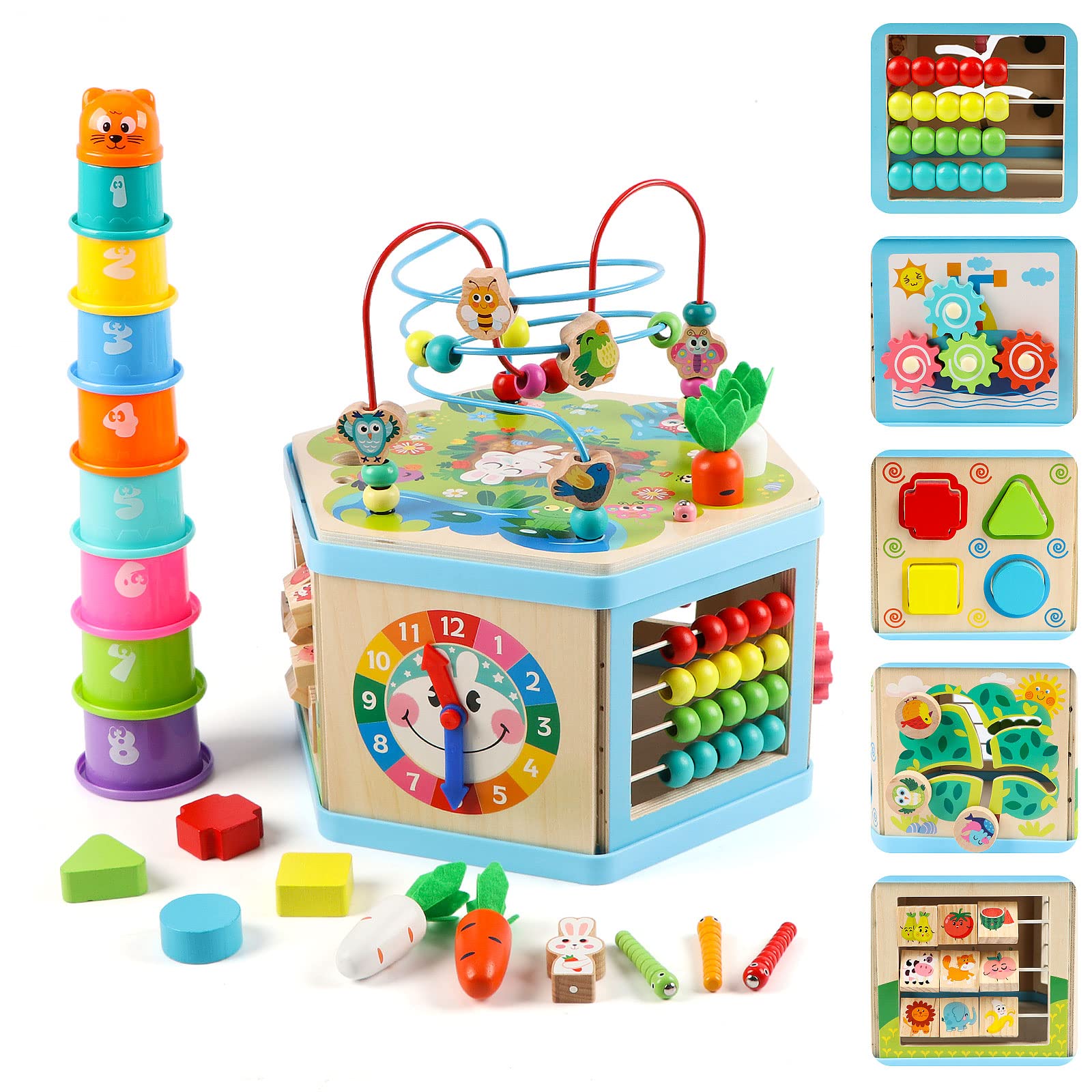 Vomocent Wooden Activity Cube For 1 Year Old Kids, Educational Learning Bead Maze For Toddler Age 1-3, Developmental Montessori Toys For 12-36 Months Boys Girls Gift