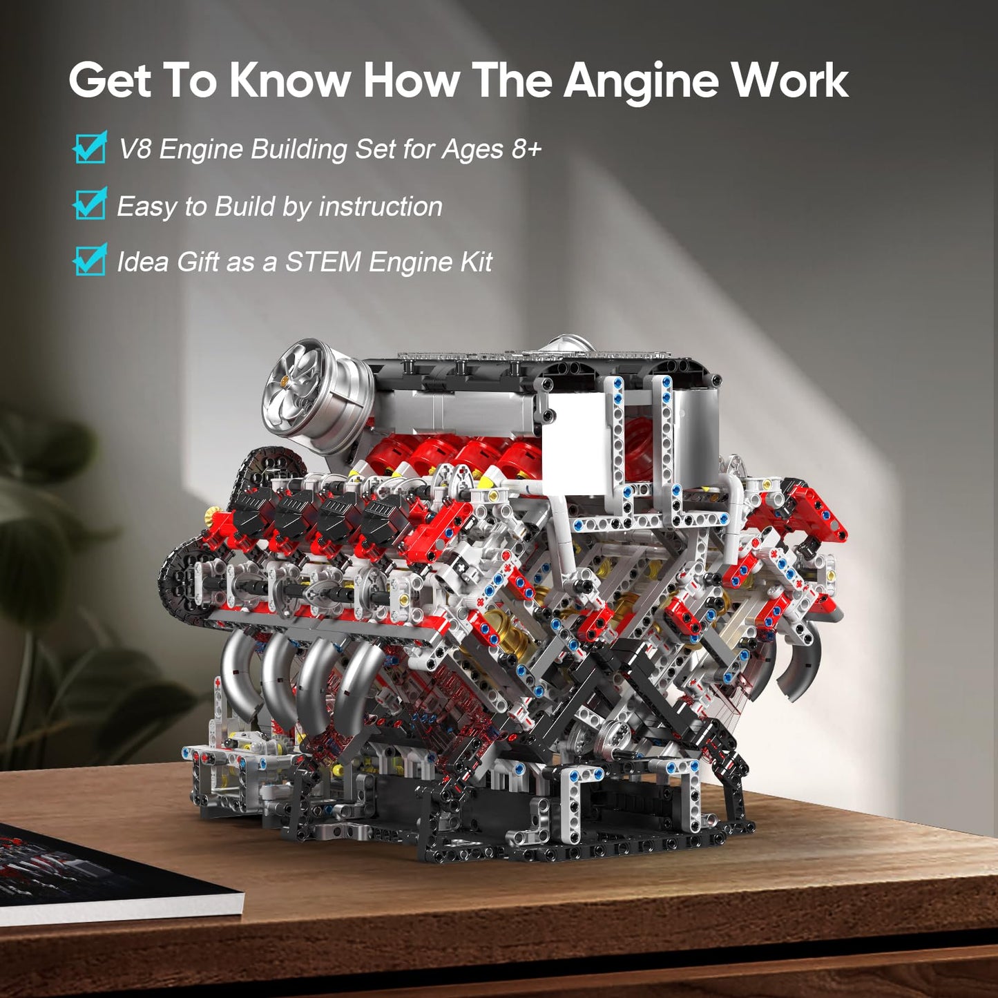 Mould King V8 Engine Model Kit, 2718 PCS Plastic Building Blocks, STEM Engineering Toy, Model WX10130-LZUSYL