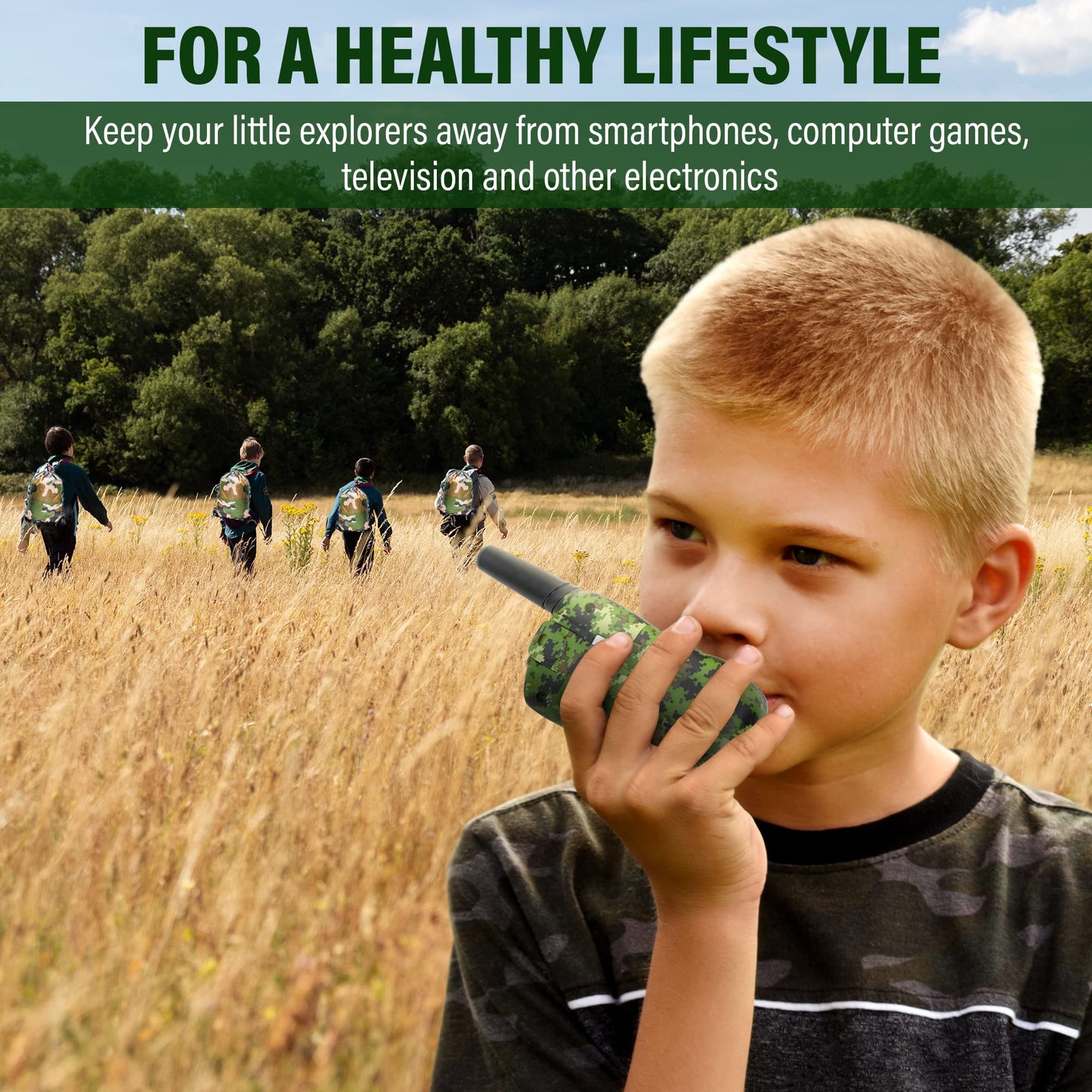 CEREM Outdoor Adventure Kit for Kids - enhanced Camouflage Camping Gear with Walkie-Talkies - Military Style Toys - Explorer Gear Play Set - 10 in 1 Bundle - Ideal for All Ages and Genders