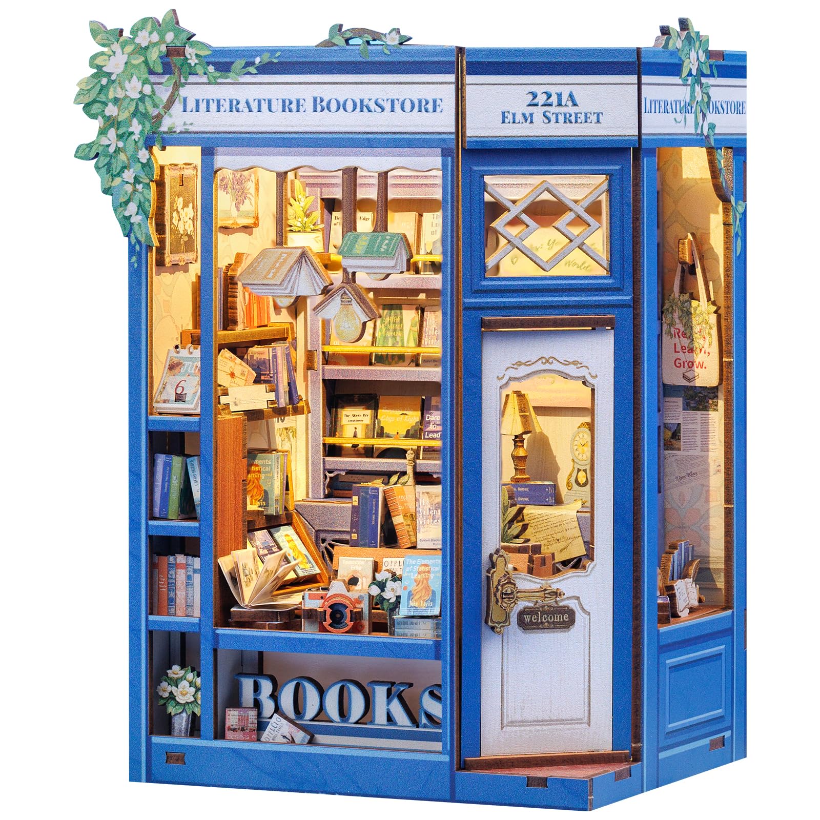 Fsolis Book Nook Kit - DIY Miniature Dollhouse Kit 3D Puzzles for mature-themed Tiny House Mini Booknook Craft Bookshelf Decor  186 Wooden Pieces  Gifts for Women Teenagers Book Lovers (Literature Bookstore)