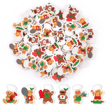 Haooryx Christmas Cooking Gingerbread Men Eraser - 60Pcs Novelty Mini Baking Gingerbread Men Pencil Eraser Bulk 3D Desk Puzzle R