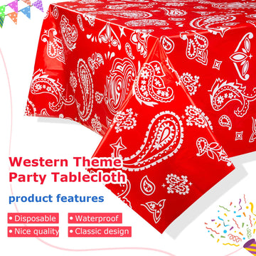Reginary Western Party Tablecloth Paisley Bandana Table Cover Plastic Rectangle Tablecloth for Western Cowboy Party Themed Party