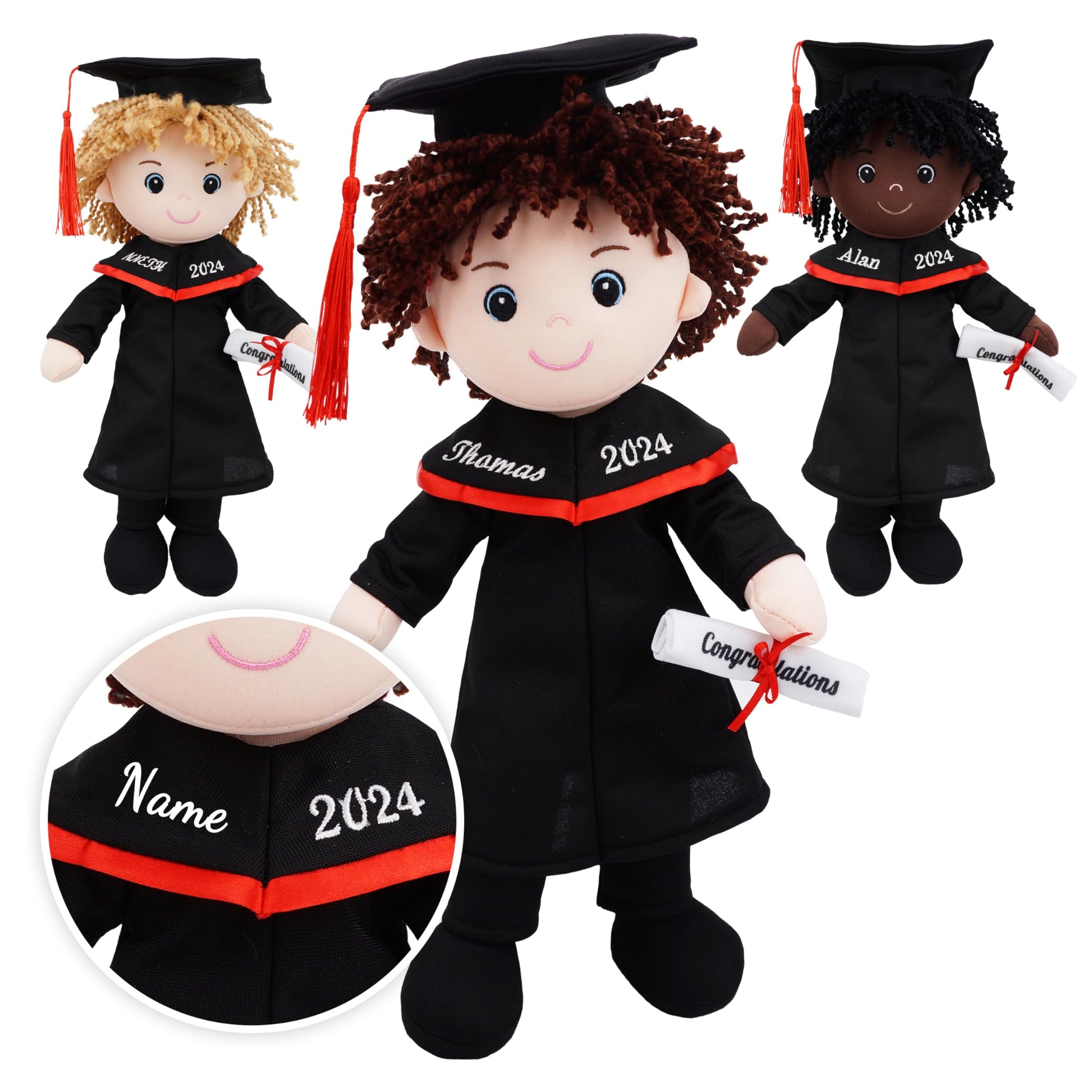 June Garden Personalized 15'' Graduation Gifts - Personalized Name, Text And Year - Soft Plush Dolls With Cap And Gown - Gifts F
