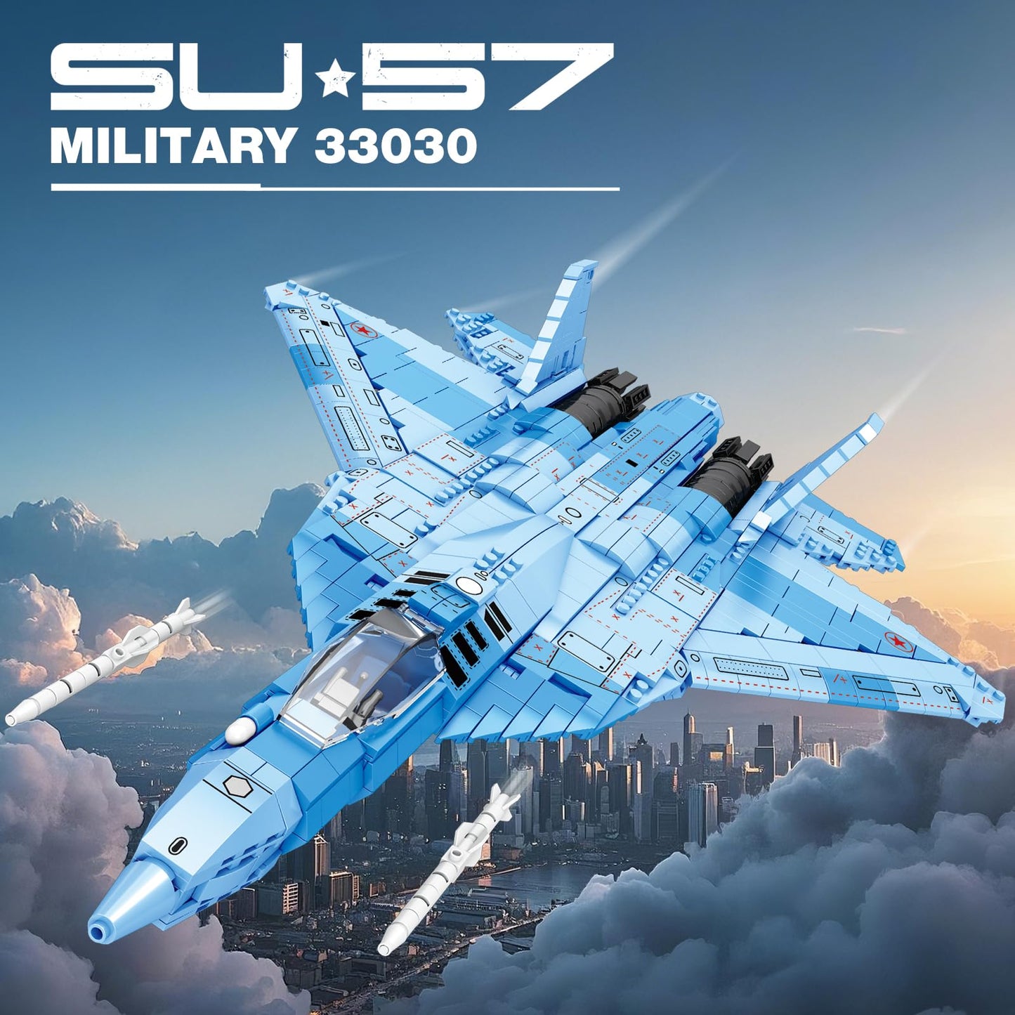 Reobrix SU-57 Fighter Jet Building Set, Large 33030 Model Kit, 1,456 PCS Plastic Military Airplane for Adults and Kids 14+