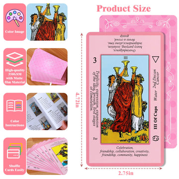 Myripoly Pink Tarot Cards Deck Set For Beginners With Meanings On Them-Tarot Card With Guidebook-(Free Velvet Tarot Bag Pouch)