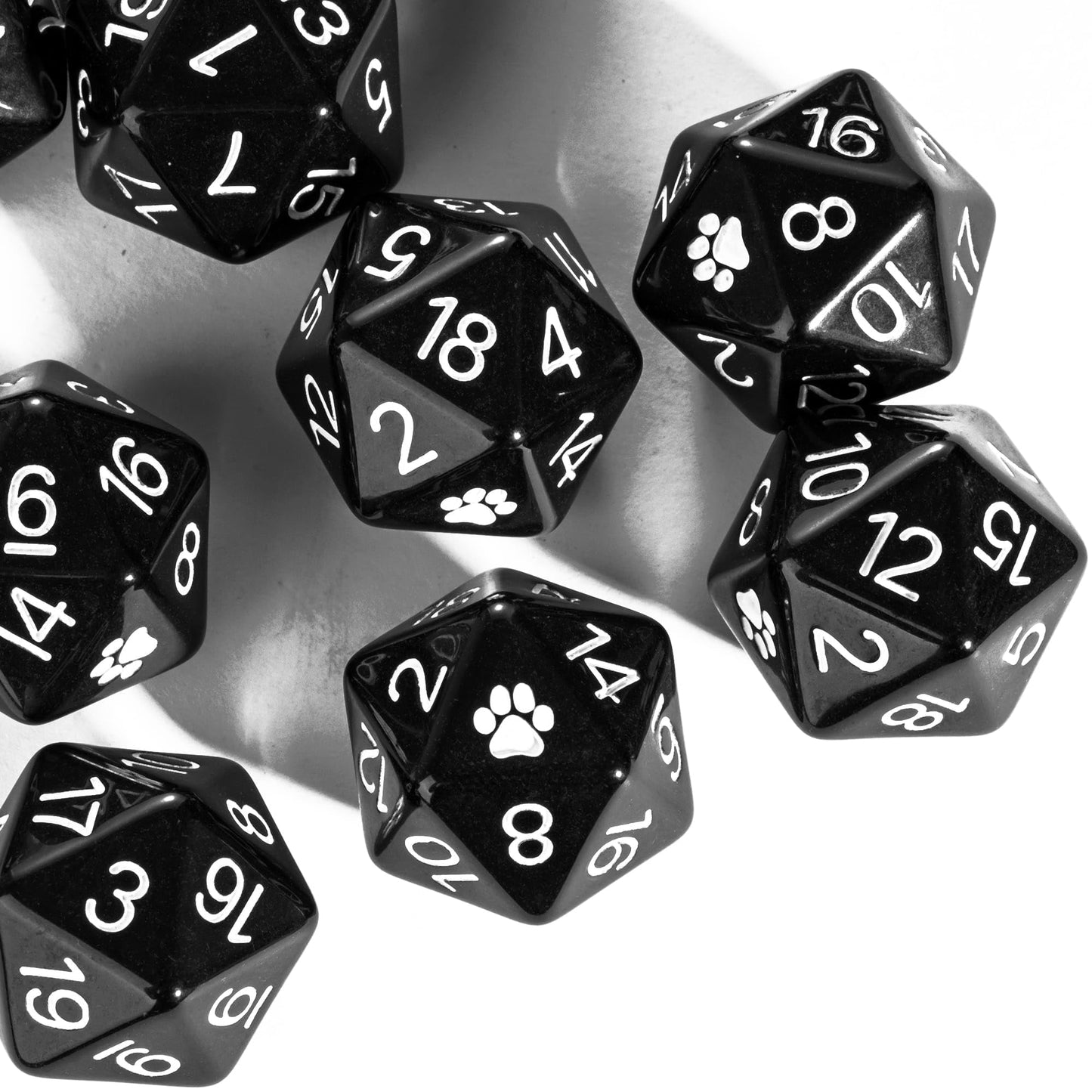HDdais 10 Pack Black D20 Dice, Set of 10, 20 Sided Dice D20 Polyhedral Dice for DND RPG MTG Tabletop Game