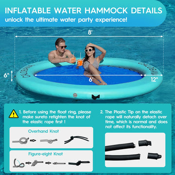 Calobana 8' X 8' Heavy Duty Floating Hammock For Multi Person Party Lake Floating Island With Mesh Water Rafts For Lake Tanning