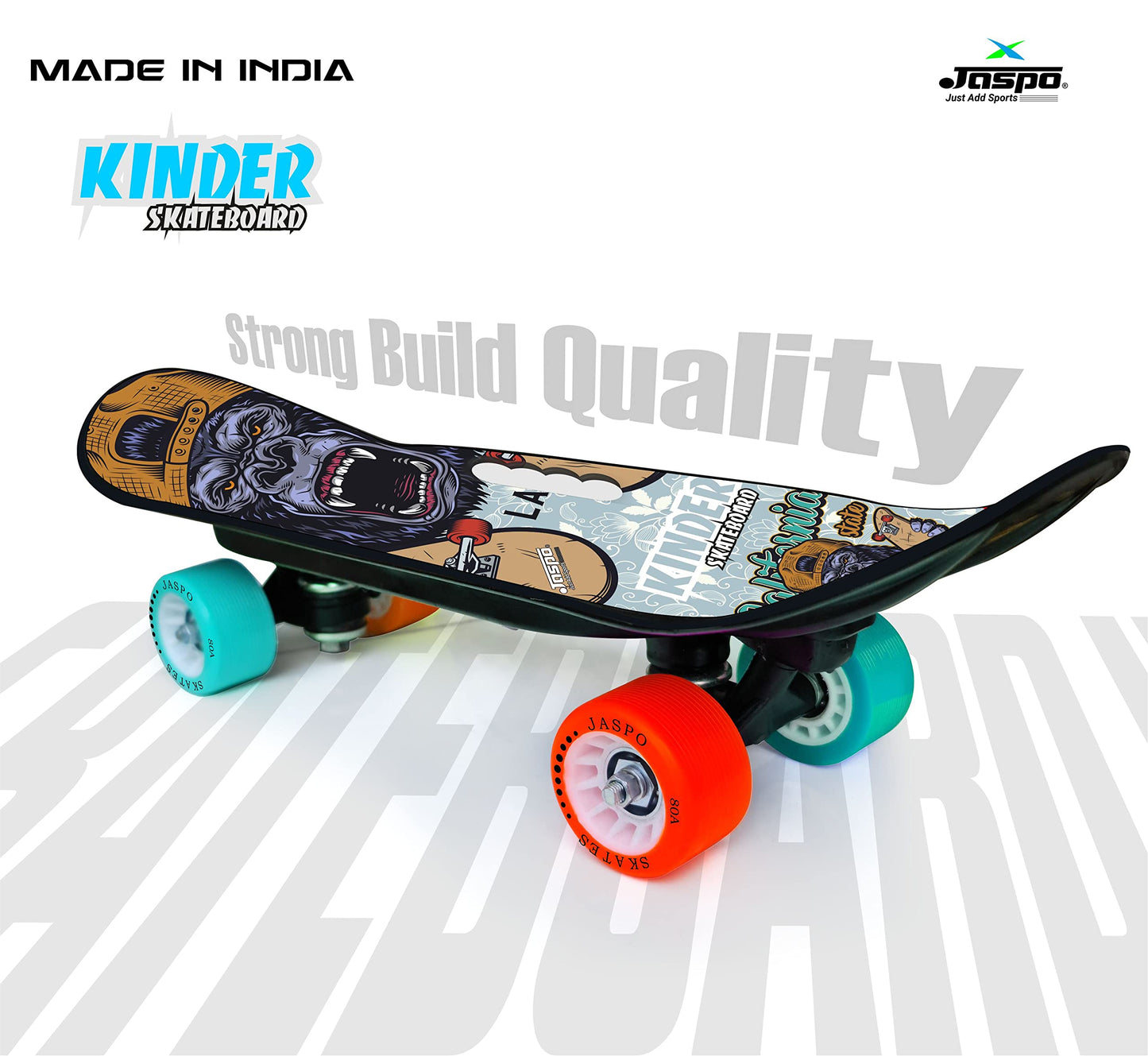 Jaspo Power Kids Skateboard for Beginners Boys & Girls (6 Years & Above) (Power Kids Junior 18  x 6 (Boys)) Vinyl, Black