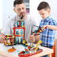 Toy Player City Oceans Fire Station Building Kit - Compatible With Leg0 Fire Station Set, With Fire Station/Fire Helicopter/Fire Ship/Rescue Boat, Gift For Sets For Boys 8-14 Years