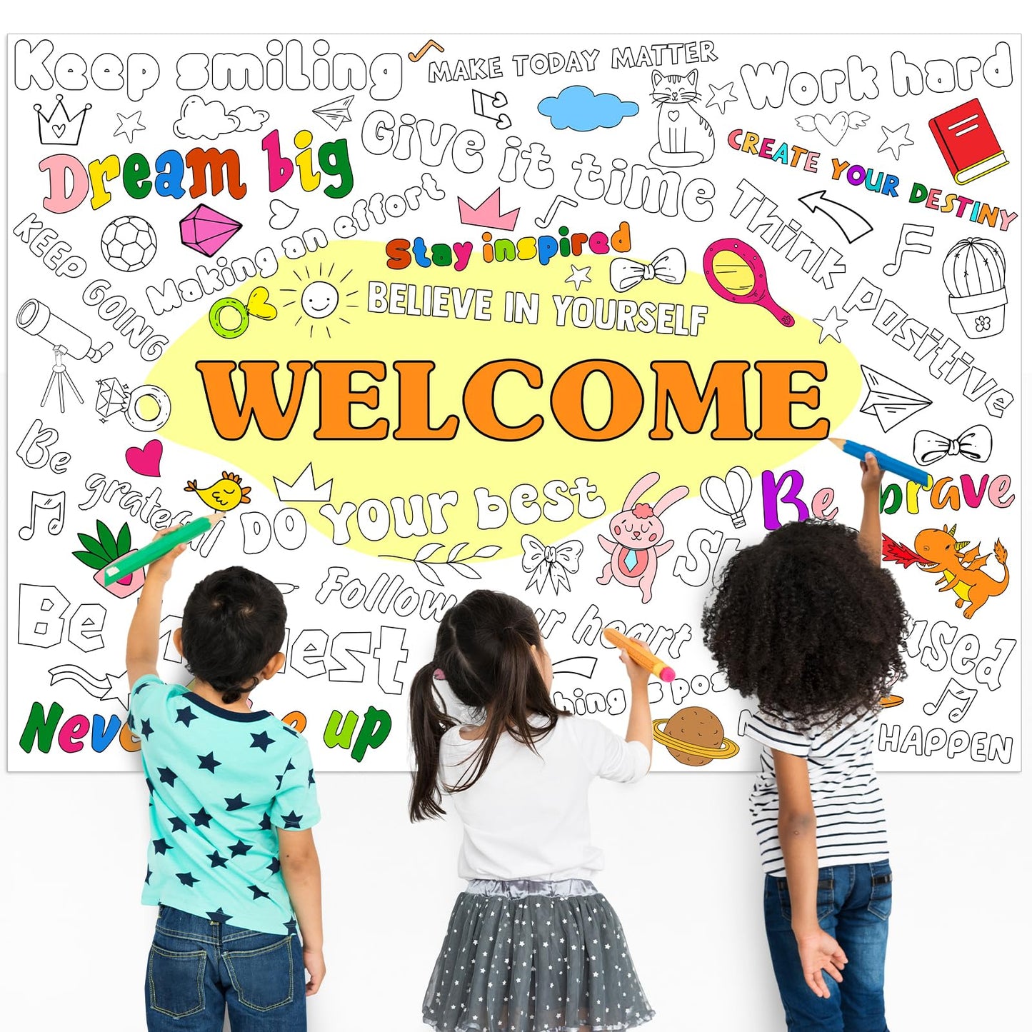 Naozinebi Welcome Coloring Poster For Kids Giant Coloring Poster Large Positive Affirmation Inspirational Coloring Tablecloth Ju