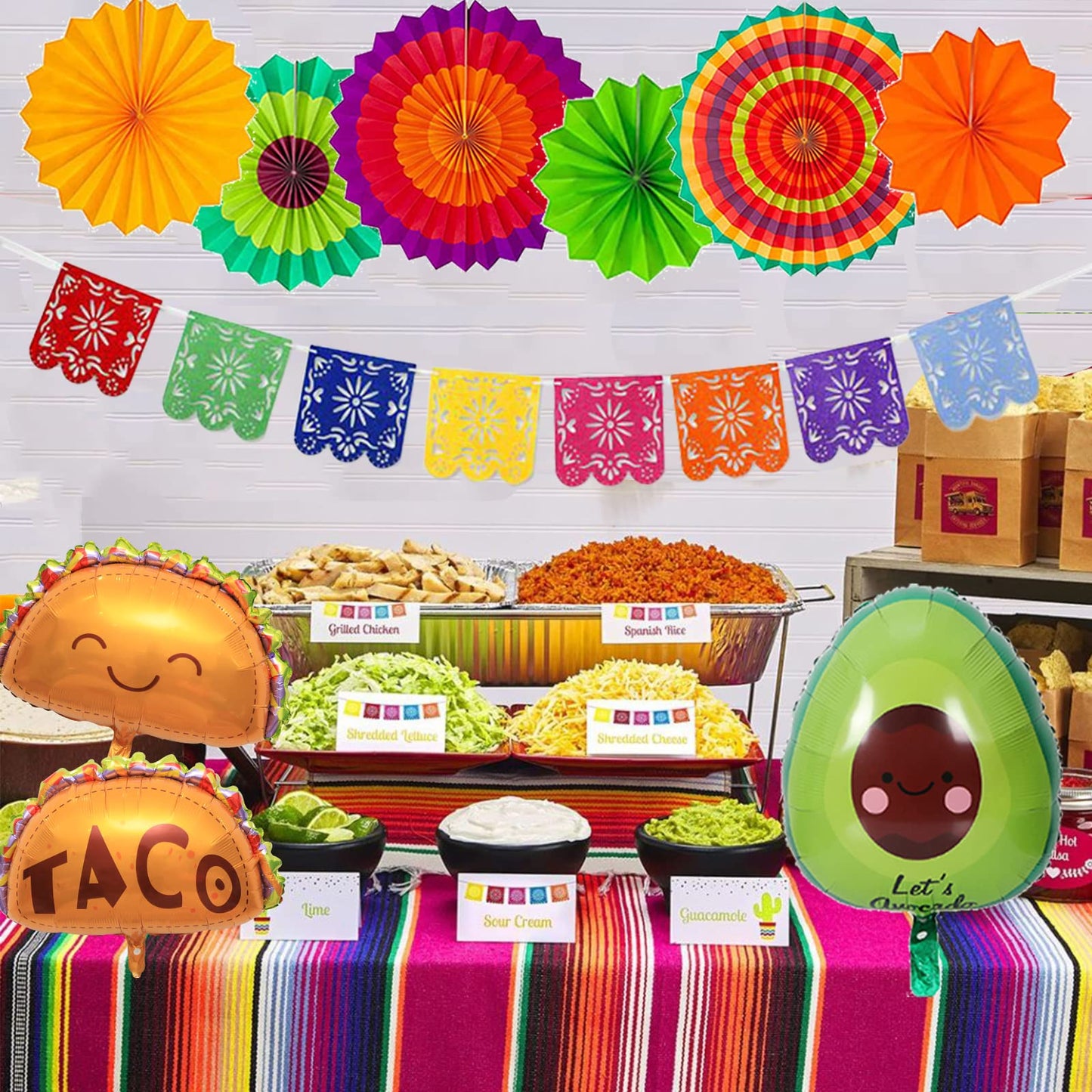 26 Pcs Taco Bout A Party Decoration, Fiesta Party Decorations Include Paper Fans Fiesta Banner Taco Cactus Avocado Sombrero Foil