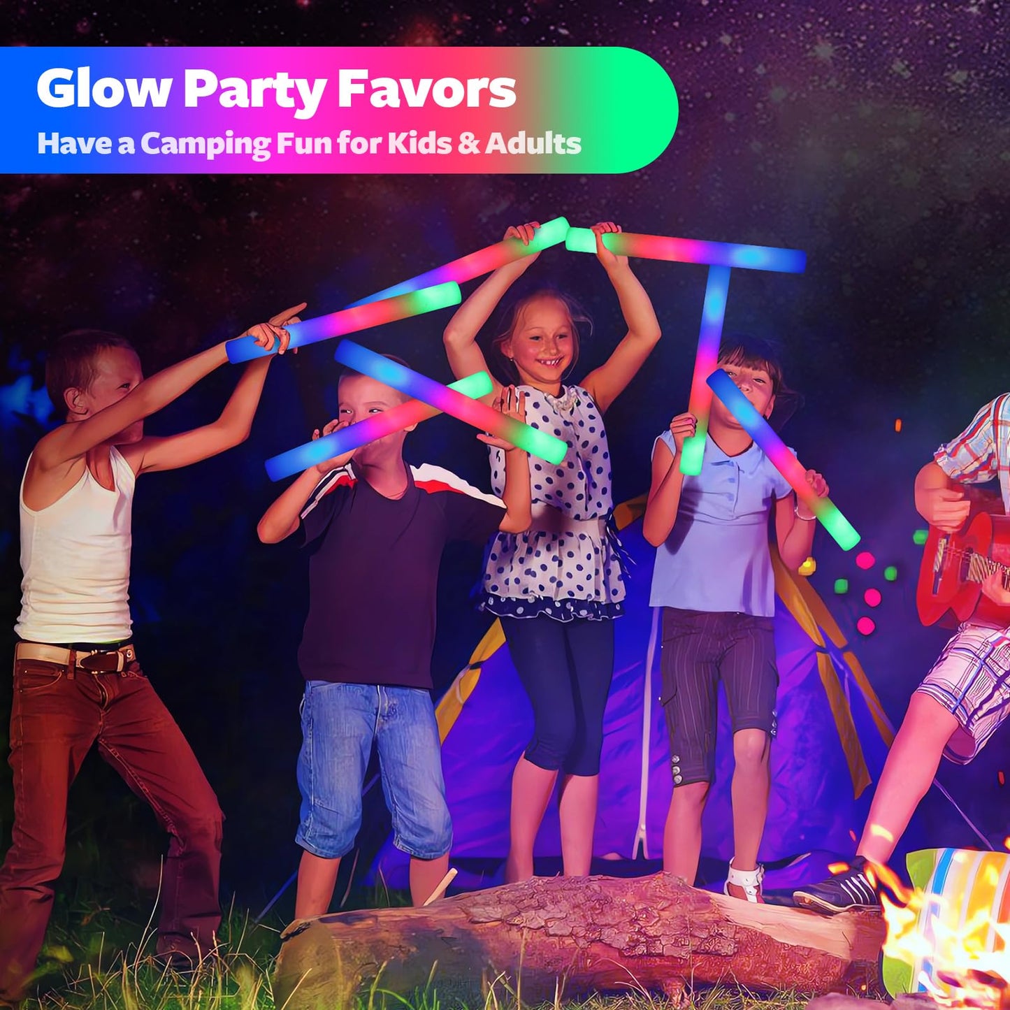 Wellent 68 Pcs Led Foam Glow Sticks, Bulk Glow Sticks, Glow In The Dark Party Supplies With 3 Modes Colorful Flashing, Neon Part