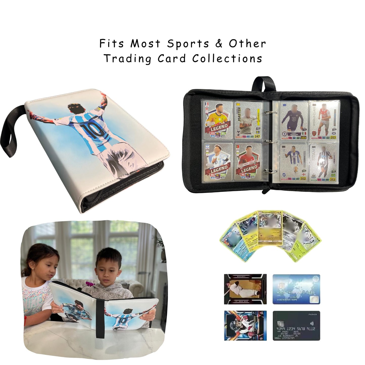 Soccer Card Binder 440 Pockets- Waterproof Trading Card Album with 55 Removable Sleeves Fit - 3 Rings with Zipper -Compatible with Topps Sports Cards Collection