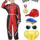 Treyrea Race Car Driver Costume Boys Racer Jumpsuit With Car Cap Kids Dress Up For Halloween (Red Set, M(For Height 50''-53''))