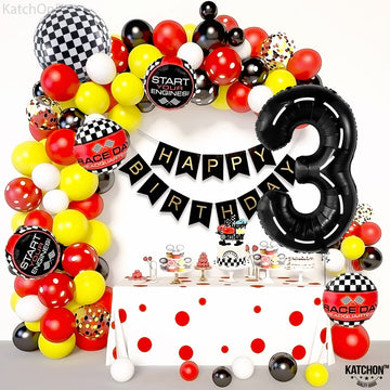 Katchon, Giant Race Car Number 3 Balloon - 40 Inch | Number 3 Race Car Balloon For Construction Birthday Party Supplies 3 Year Old | 3 Balloon Number For Race Car Birthday Party Supplies 3 Year Old