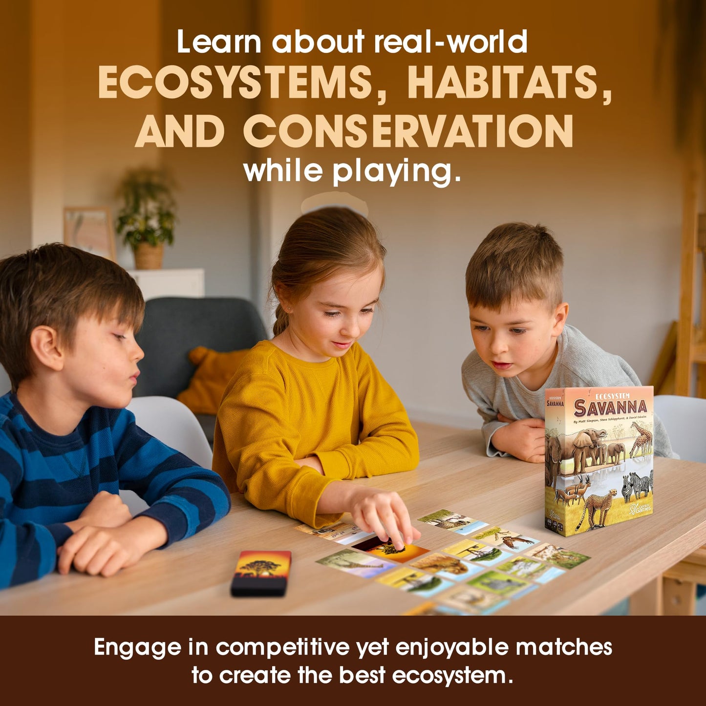 Ecosystem: Savanna - A Family Card Game About Animals On Grassy Woodland Of African Savanna - Fun & Educational Ecology Game For Kids & Adults - Strategy Board Game For Gamers, Students & Teachers