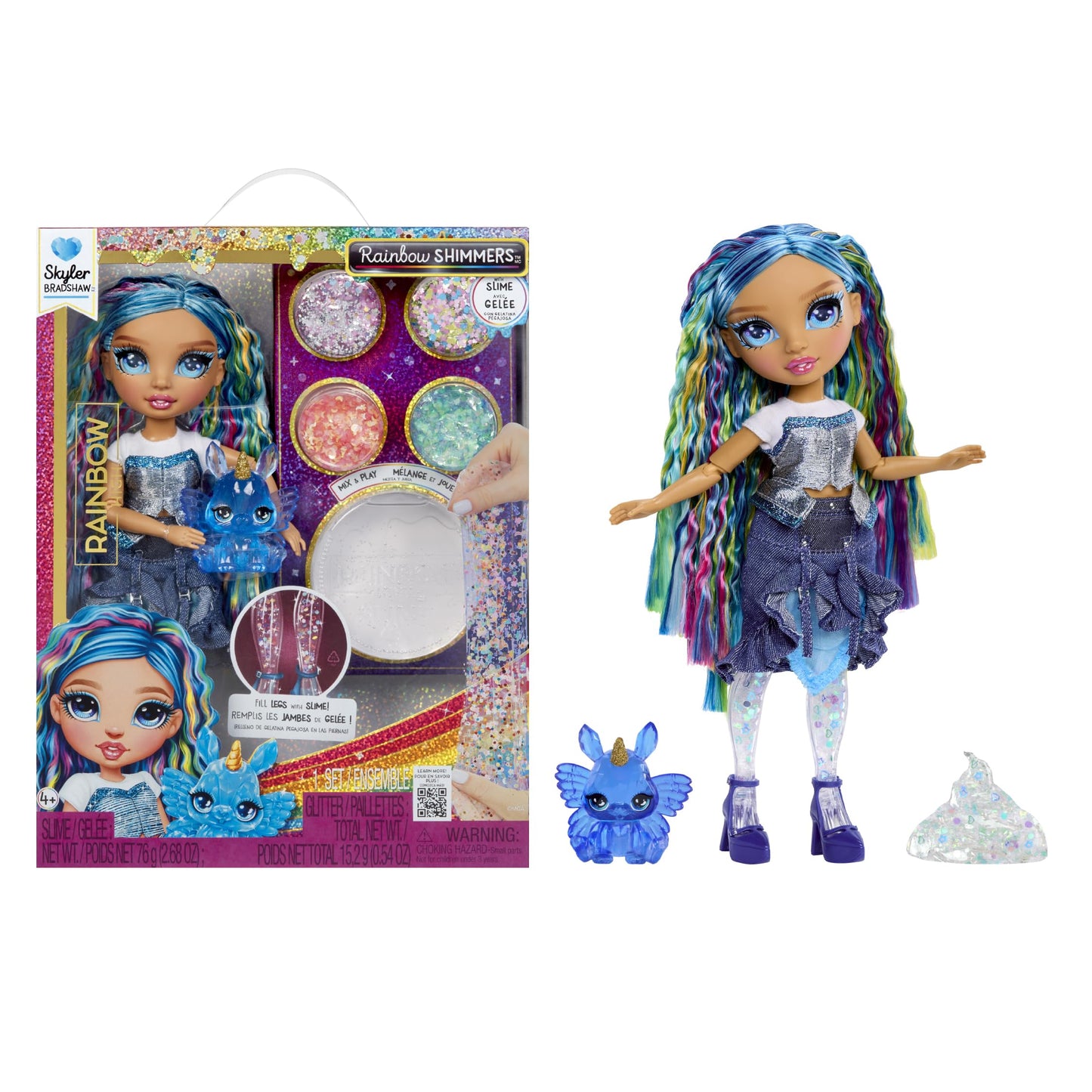 Rainbow High Rainbow Shimmers With Slime - Skyler, Blue 11    Fashion Doll, Create A Rainbow Doll, Slime Kit, Pet Bunny, Kids Gi