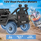 Olakids Ride On Truck, 12V Battery Powered Electric Vehicle For Kids With Remote Control, Bluetooth, Power Display, Led Lights, Music Player, Ride On Toy For 3+ Boys Girls (Black)