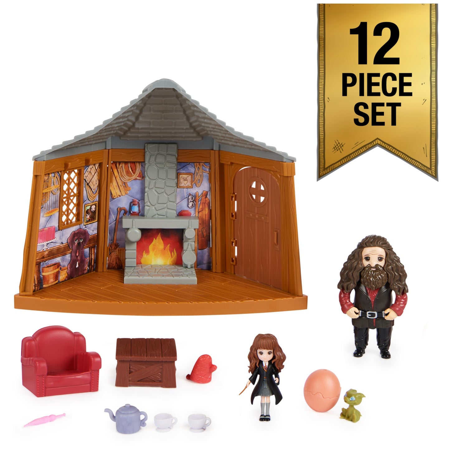 Wizarding World Magical Minis Hagrid’s Hut Playset with 2 Figures & 9 Accessories, Plastic, Model 6068010, for Kids Ages 6+