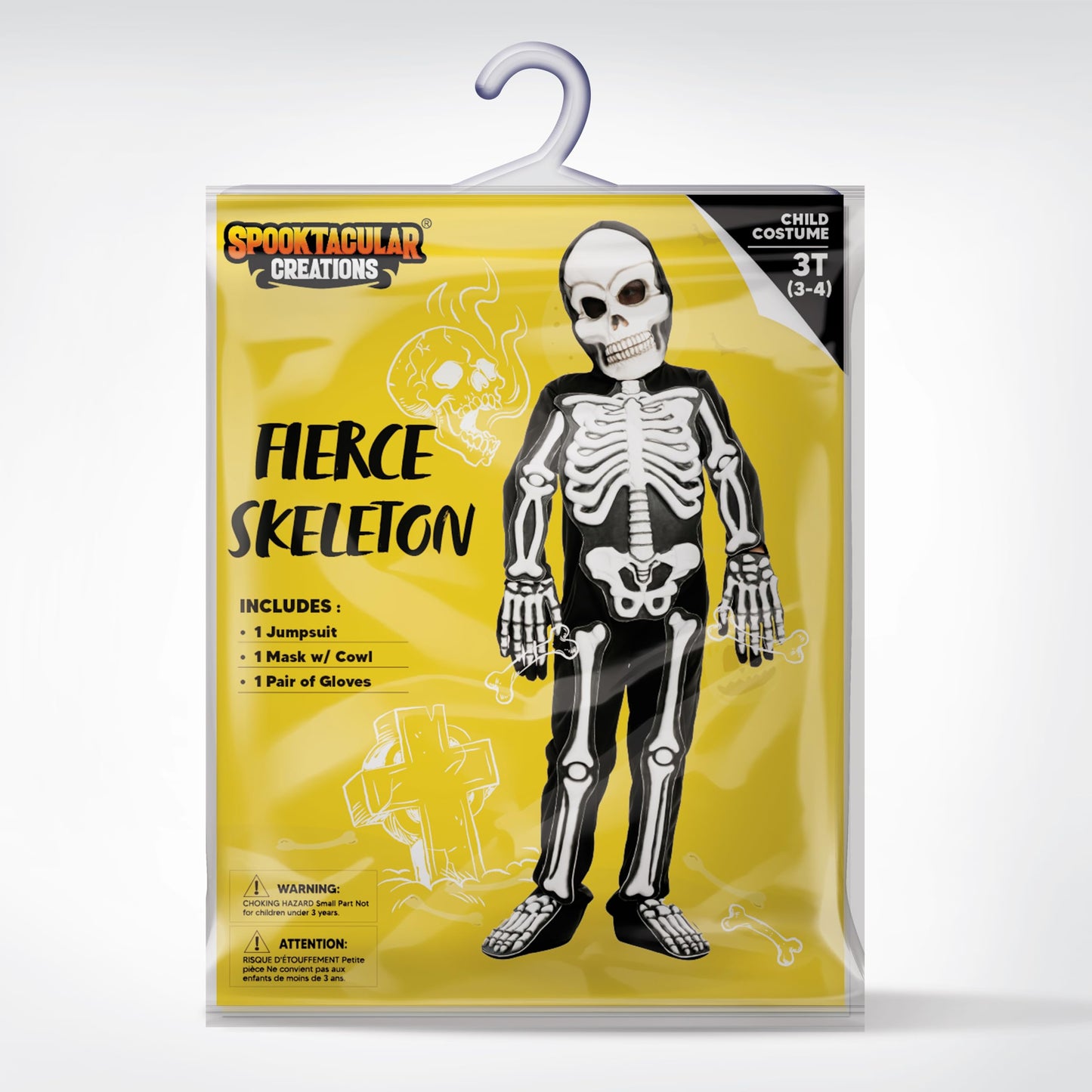 Spooktacular Creations Halloween Fierce 3D Skeleton Costume Set For Kids Halloween Dress Up, Role-Play, Carnival Cosplay -S(5-7Yr)