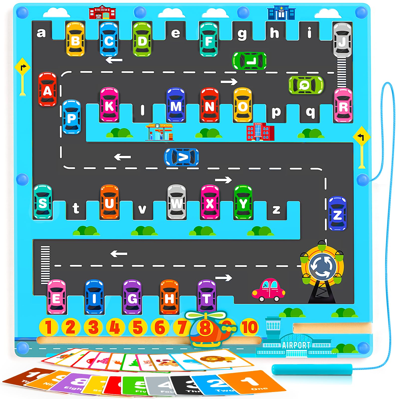 DOLNOW Magnetic Alphabet Maze Montessori Toys  Travel Toys for Boys Girls Ages 2 3 4  Learning Toy Fine Motor Skills Sensory Gifts for Toddlers Preschool with 20pcs Numbers Animals Cards