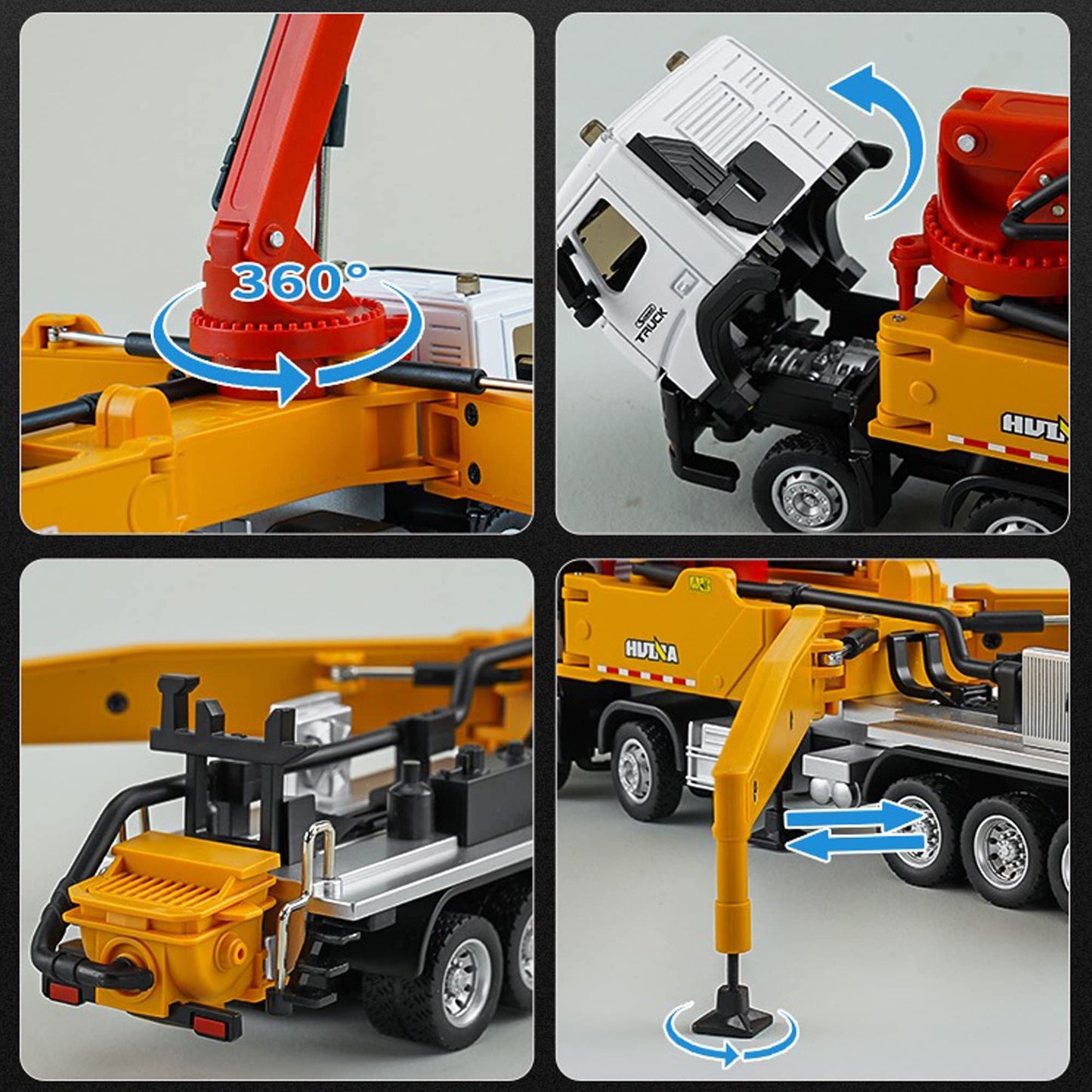 Qcar Concrete Pump Truck Construction Vehicles Toys,1:50 Scale Diecast Site Concrete Pump Truck, Toy Trucks for Kids