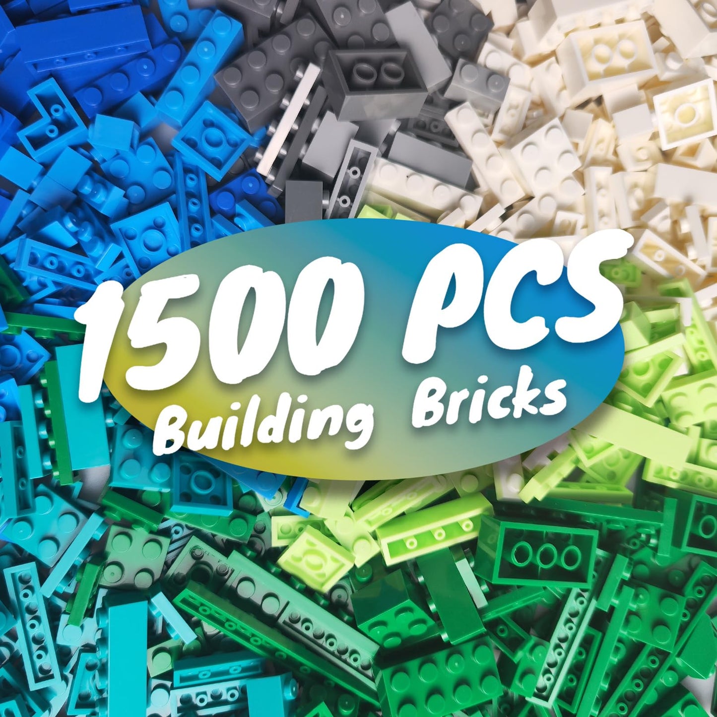 HUIZDQ 1500 Pieces Building Bricks  Classic Bulk Small Blocks  Classic Building Bricks Set Basic Building Blocks Compatible with All Major Brands(Natural Colors)