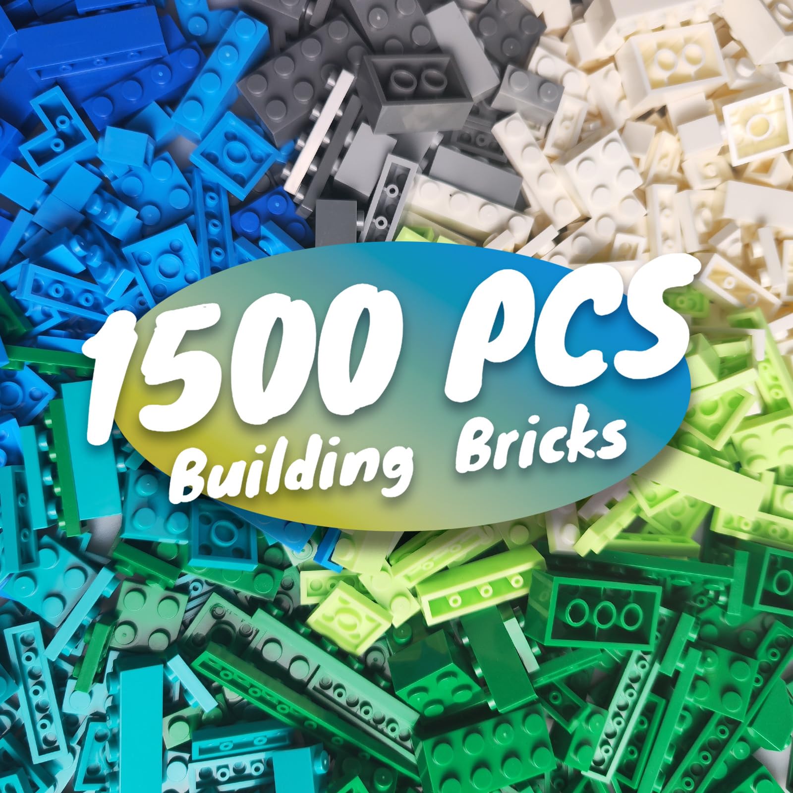 HUIZDQ 1500 Pieces Building Bricks  Classic Bulk Small Blocks  Classic Building Bricks Set Basic Building Blocks Compatible with All Major Brands(Natural Colors)