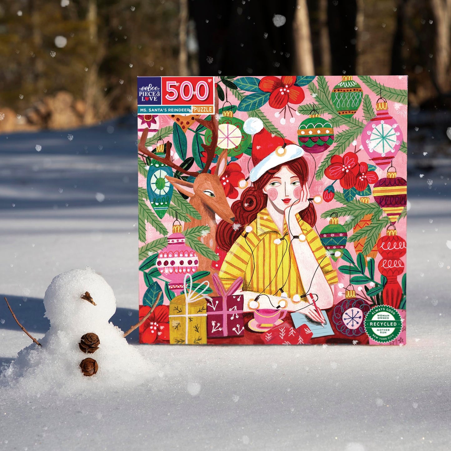 eeBoo Piece & Love: Ms. Santa's Reindeer - 500 Piece Puzzle - mature-themed Square Jigsaw  23x23  Glossy Pieces  Christmas Holiday Themed