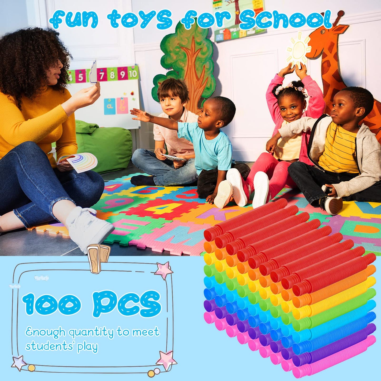 100 Pieces Tubes Sensory Toys Fidget Tube For Teens And Adults Multi-Color Mini Stretch Pull Tube Toy For Stress And Anxiety Rel
