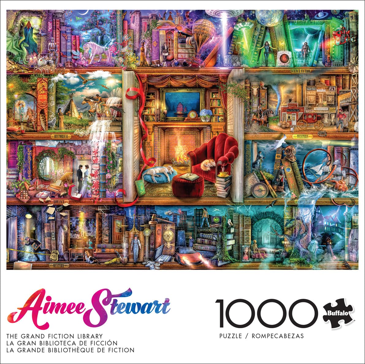 Buffalo Games 1000 Piece Jigsaw Puzzle - The Grand Fiction Library - Large Multicolor Cardboard - Model 12752