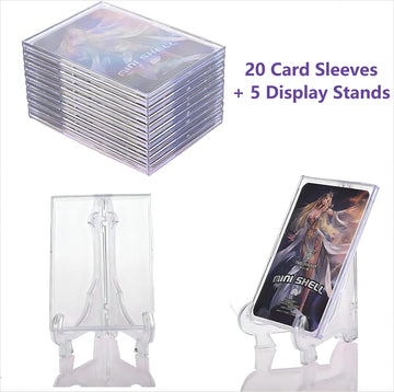 Qesonoo Card Sleeves, Trading Cards Sleeves Kit - 20 Hard Plastic Covers Soft Clear Card Sleeves + 5 Display Stand - Basketball,
