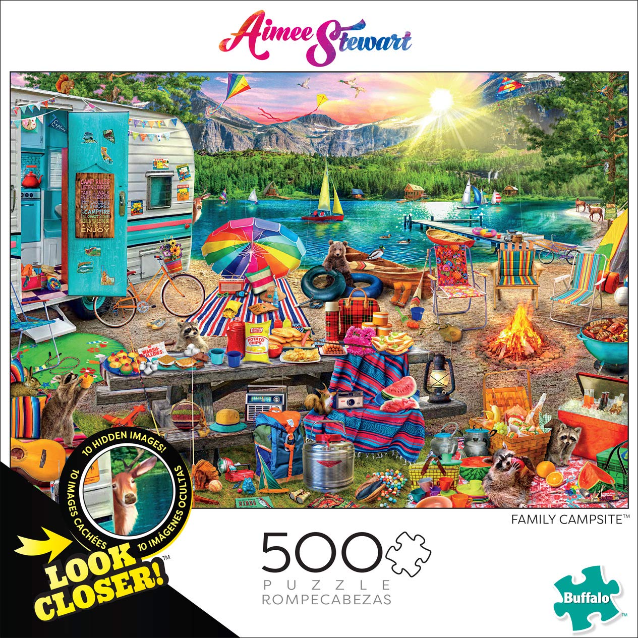 Buffalo Games 500 Piece Jigsaw Puzzle - Aimee Stewart Family Campsite, Multicolor, Large, Hidden Images, Model 3253
