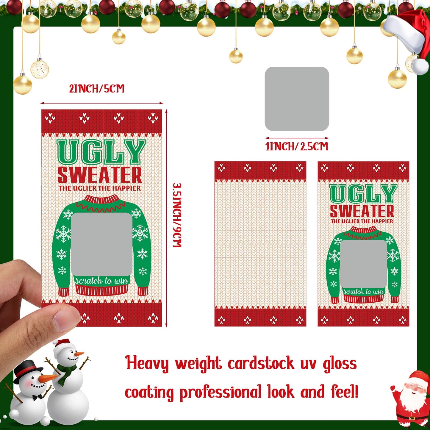 Outus 50 Pieces Christmas Scratch Off Cards Stickers Christmas Hawaii Party Games Vouchers Festive Raffle Tickets Holiday Business Prize Drawings For Kids Adults Families Events Groups (Ugly Sweater)