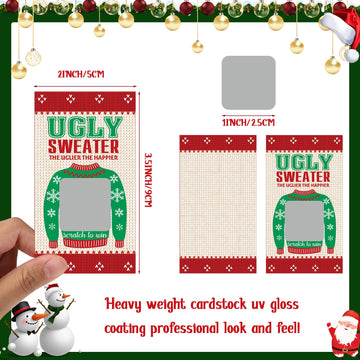 Outus 50 Pieces Christmas Scratch Off Cards Stickers Christmas Hawaii Party Games Vouchers Festive Raffle Tickets Holiday Business Prize Drawings For Kids Adults Families Events Groups (Ugly Sweater)