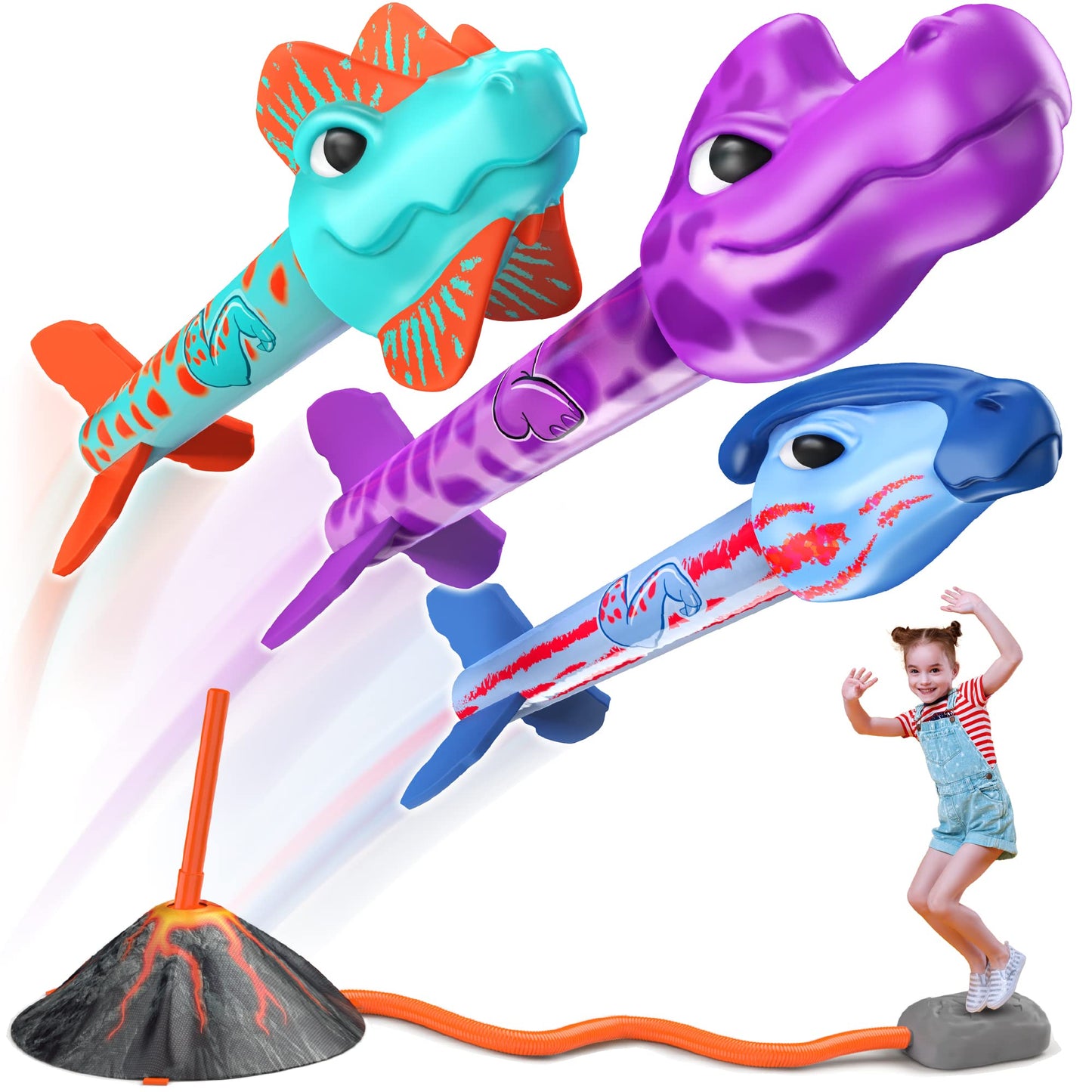 Dino Blasters, Rocket Launcher For Kids - Soars 100 Feet. Kids Outdoor Toys, Birthday Gift, For Boys & Girls Ages 3-6 Years Old - Toddler Outside Toys 4-8, Dinosaur Toy, Kids