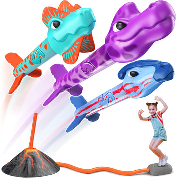 Dino Blasters, Rocket Launcher For Kids - Soars 100 Feet. Kids Outdoor Toys, Birthday Gift, For Boys & Girls Ages 3-6 Years Old - Toddler Outside Toys 4-8, Dinosaur Toy, Kids