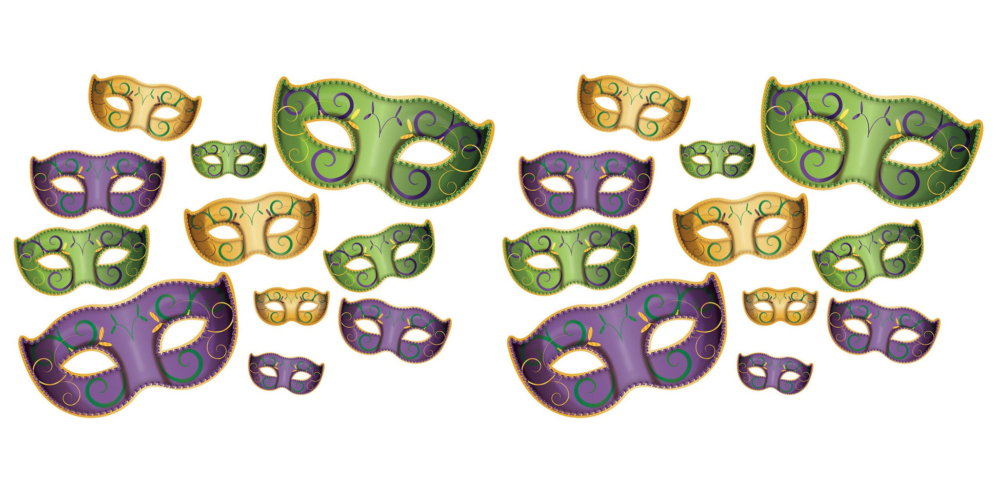 Beistle 22 Piece Mardi Gras Decorations Masquerade Mask Paper Cut Outs, 6.25 - 18.25, Green/Gold/Purple