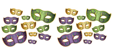 Beistle 22 Piece Mardi Gras Decorations Masquerade Mask Paper Cut Outs, 6.25 - 18.25, Green/Gold/Purple