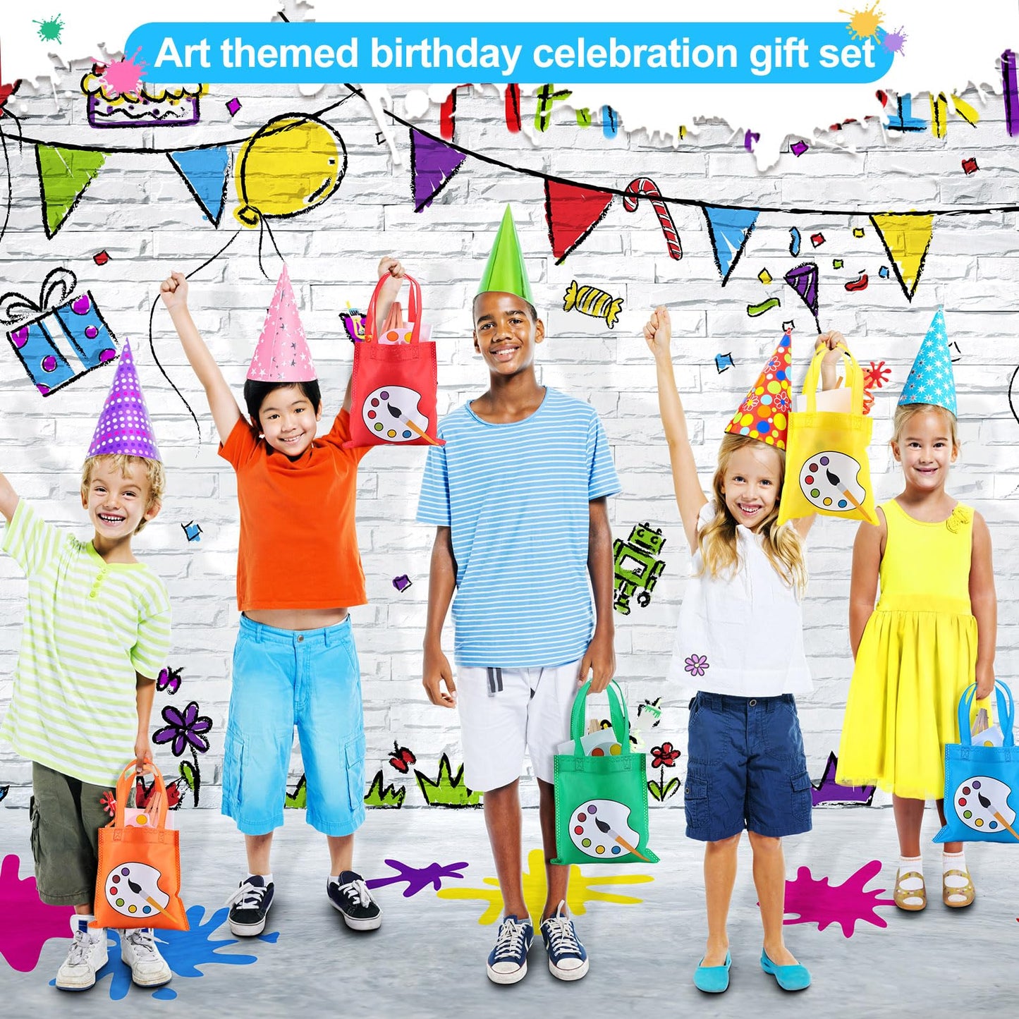 Zhanmai Paint Party Favors Kids Toddler Art Party Painting Canvas Watercolor Paints Art Painting Straws Keychain Temporary Tatto