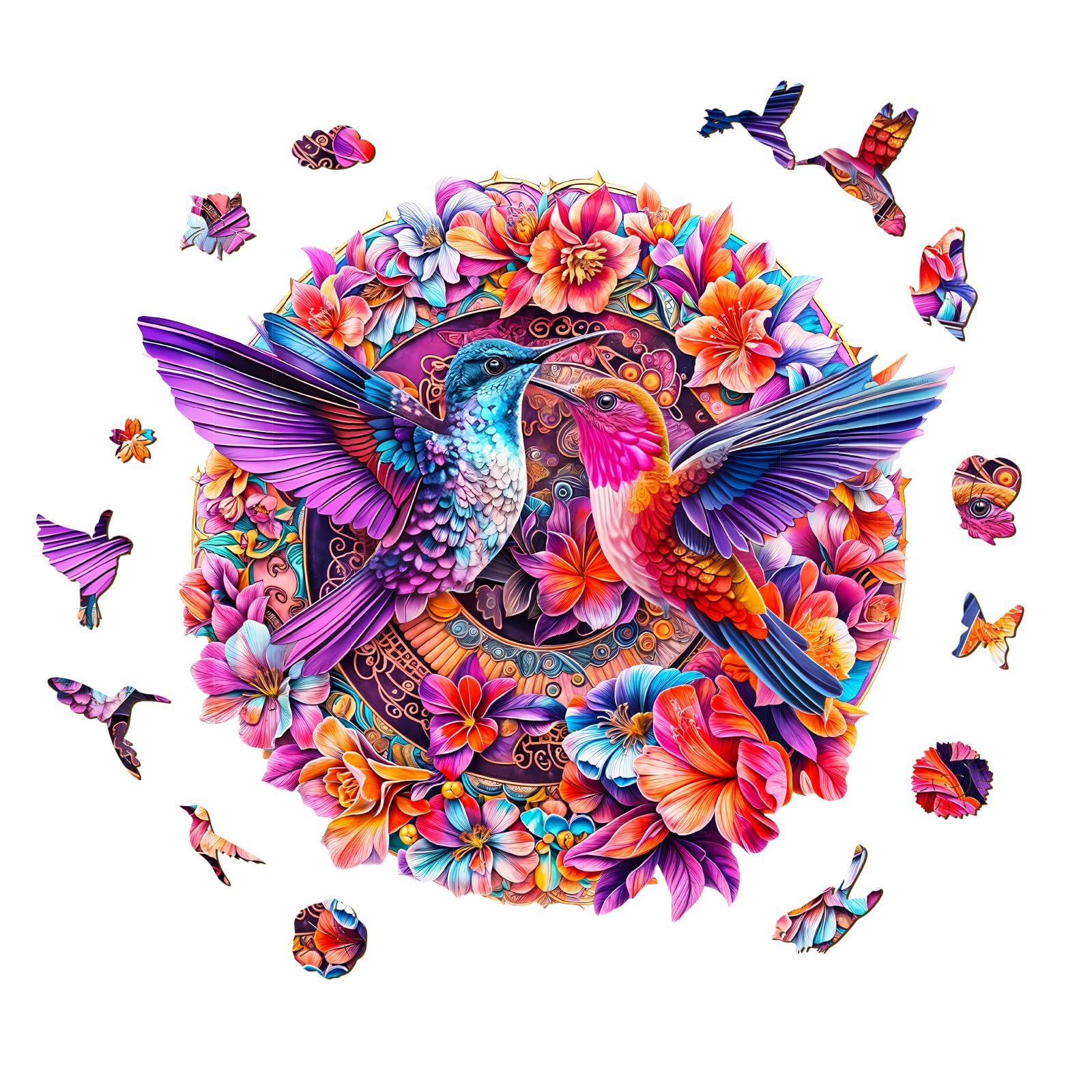 Wooden Puzzles For Adults - Flower Hummingbird Wooden Puzzle, Unique Shaped Wood Jigsaw Puzzles For Adults, Wood Puzzles Adult,